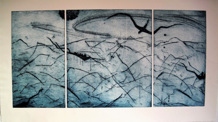 Triptychon Überfahrt, Aquatinta,  66,3x33,7cm, 2019